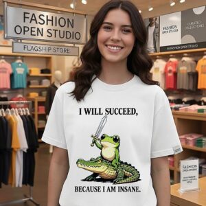 I Will Succeed Because I Am Insane Frog Riding Crocodile T-Shirt