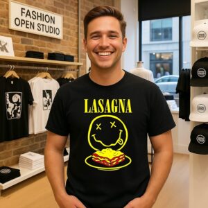 Lasagna Nirvana Smiley Face Parody Grunge T-Shirt