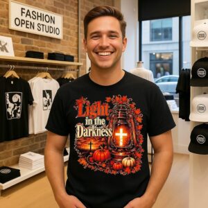 Light In The Darkness Christian Fall Lantern And Pumpkin T-Shirt