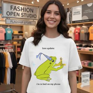 Lore Update I’m In Bed On My Phone Frog With Sword T-Shirt