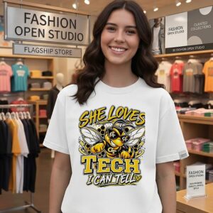 She Loves Tech I Can Tell Georgia Tech Yellow Jacket Bee T-Shirt