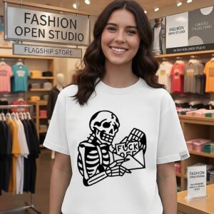 Skeleton Holding A Fuck Off Letter Funny T-Shirt