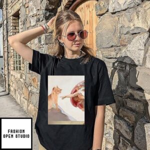 The Creation Of Adam With A Cat Michelangelo T-Shirt