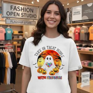 Trick Or Treat People With Kindness Ghost Autism Awareness T-Shirt