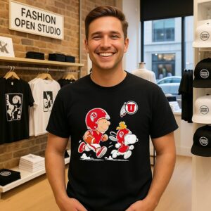 Utah Utes X Charlie Brown Woodstock And Snoopy Football Running NCAA T-Shirt