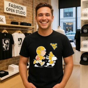 West Virginia Mountaineers X Charlie Brown Woodstock And Snoopy Football Running NCAA T-Shirt