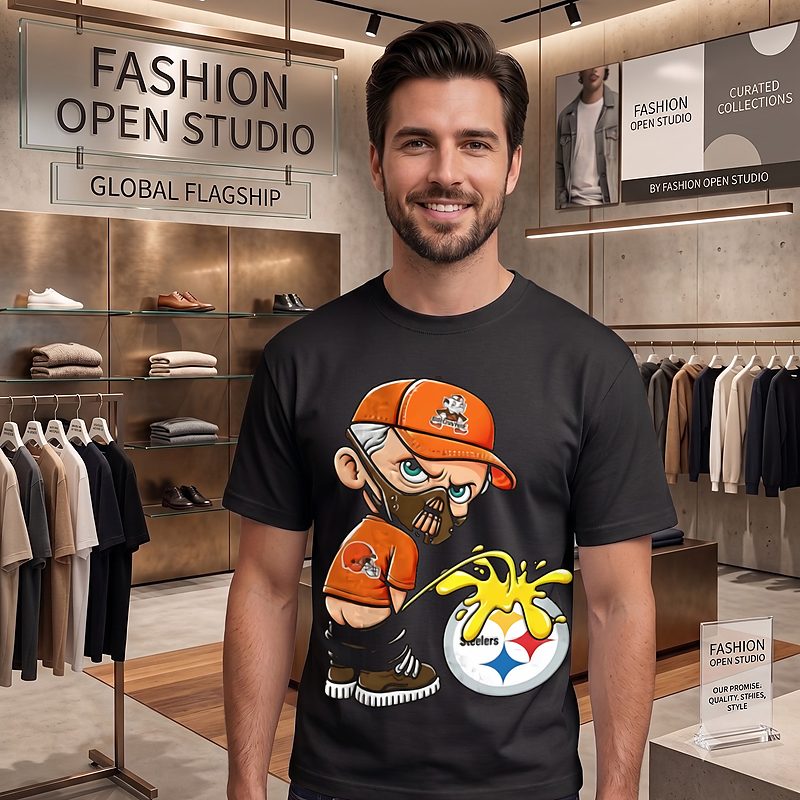 Browns vs Steelers Cartoon Boy Rivalry T-Shirt Browns vs Steelers Cartoon Boy Rivalry T-Shirt