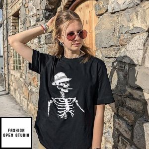 Horrible Skull Wearing Hat Smoking Cigarette T-Shirt