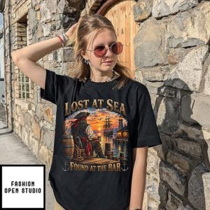 Lost At Sea Found At The Bar Funny Cruise Sarcastic Humor T-Shirt