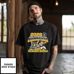 Milwaukee Brewers 2026 Nlcs Champions Mascot Swing Skyline T-Shirt