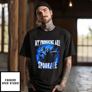 My Pronouns Are Spook He Grim Reaper Blue Flame T-Shirt