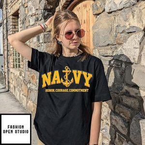 Navy Honor Courage Commitment Waffle T-Shirt
