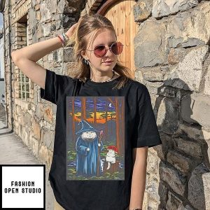 Wizard Cat With Mushroom Companion In Enchanted Forest T-Shirt